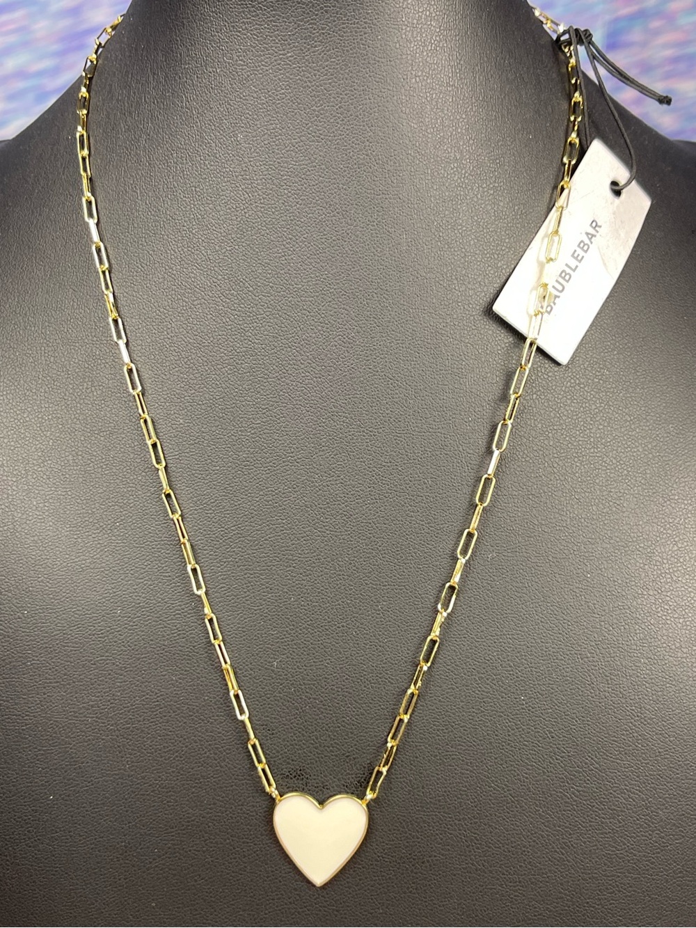 NWT New Baublebar necklace enamel White Heart